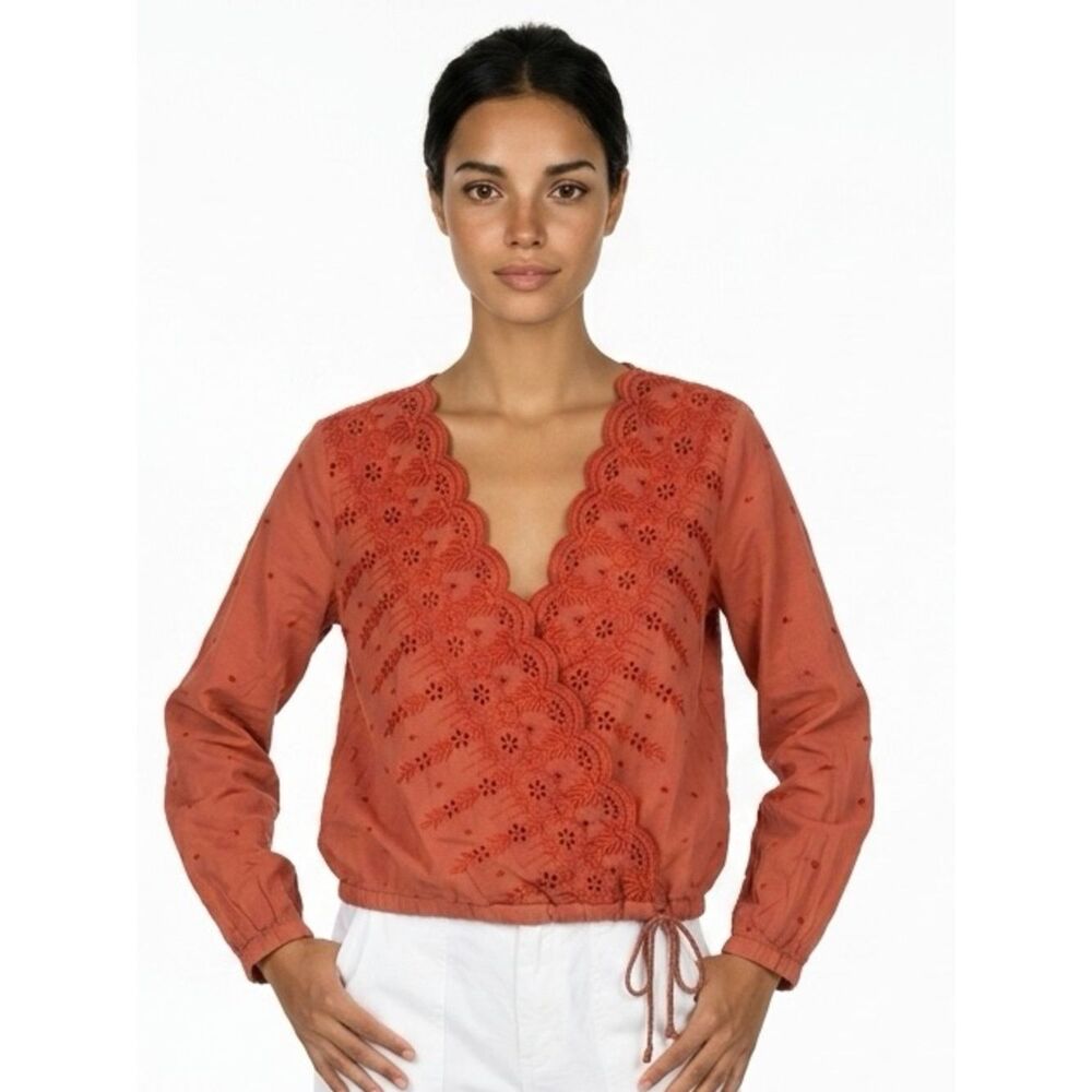 HOUSE OF HARLOW 1960 | Deep Orange Eyelet Lace Wrap Top Drawstring Women’s XS